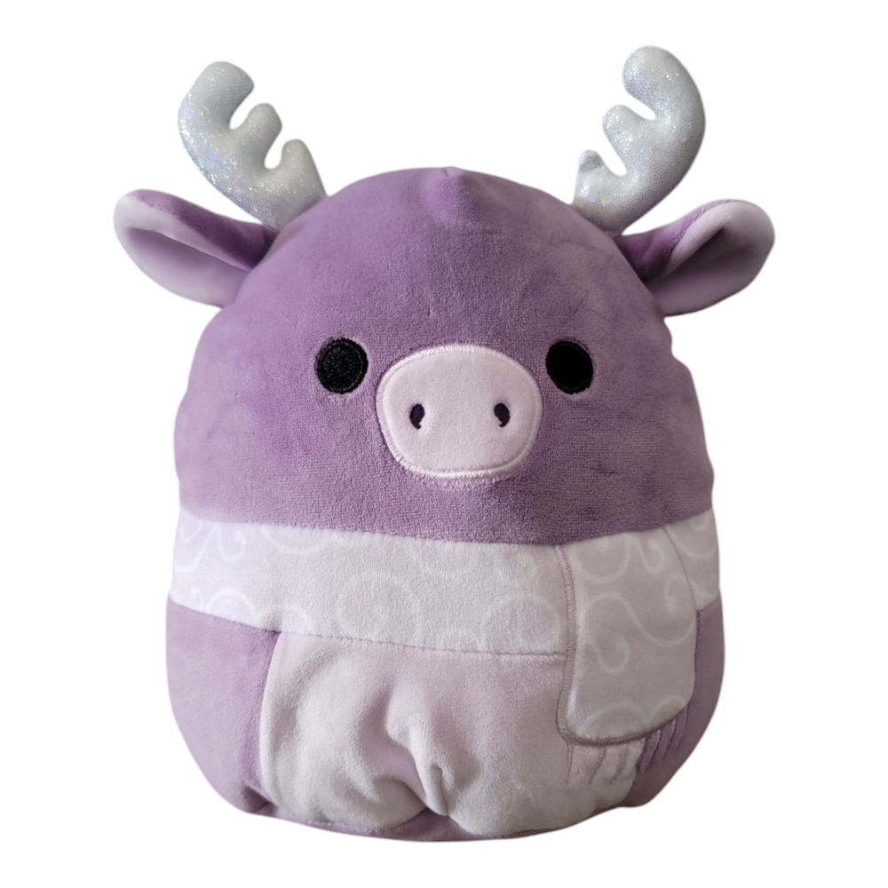 Squishmallows Markina Moose Kids 8in Purple New Holiday Scarf Glitter Antlers‎